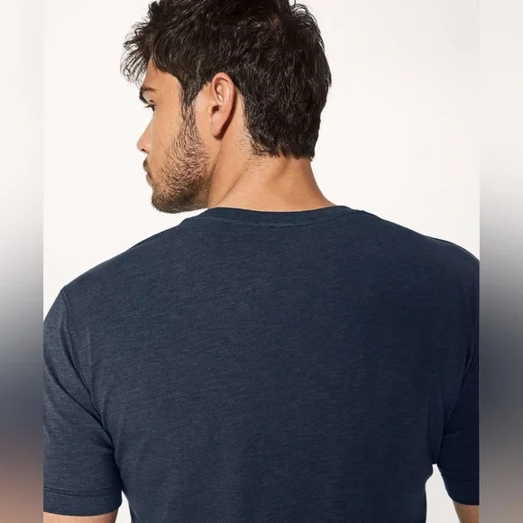 Lululemon Athletica Men’s 5 Year Basic Tee Short Sleeve Heathered Nautical Navy - Picture 5 of 9